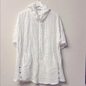 White Relaxed Sweatshirt with Airy Fabric 324 linen with pockets